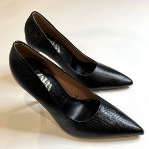 Zara | Embossed Snake Skin Black Pointy Toe Stiletto Heels